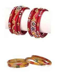 Somil Fashionable Glass Bangles/Kada Combo of 2, Red, and Multi color Pack Of 10