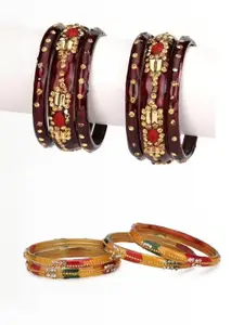 Somil Fashionable Glass Bangles/Kada Set With Colorful Chips & Beads - Pack Of 10