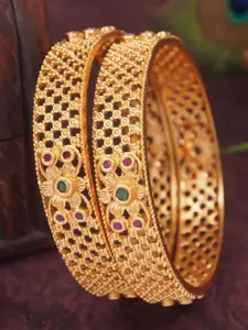 SGA FASHION Set Of 2 Gold-Plated Stones Studded Bangles