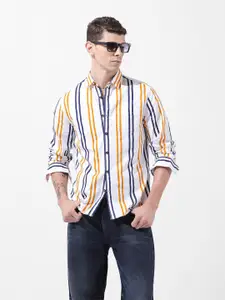 The Indian Garage Co Slim Fit Multi Stripes Striped Cutaway Collar Cotton Casual Shirt