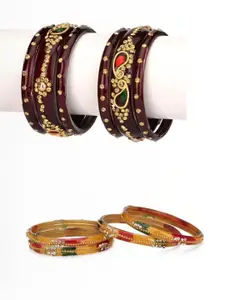 Somil Fashionable Glass Bangles/Kada Set Combo of 2 With Colorful Chips & Beads,Pack Of 10