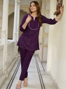 VIBE VISION Self Design Top With Trousers Co-Ords