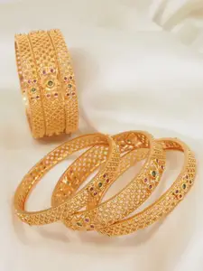 SGA FASHION Set Of 6 Gold-Plated Stone Studded Bangles