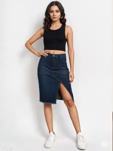 glitchez Frayed Hem Front Slit Skirt