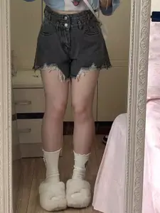 StyleCast Women Washed Loose Fit High-Rise Denim Shorts