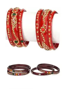 Somil Fashionable Glass Bangles/Kada Set  Combo of 2, Colorful Chips & Beads Pack Of 10