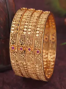 SGA FASHION Set Of 4 Gold-Plated Stone Studded Bangles