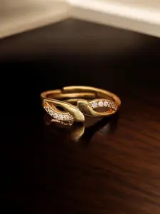 DressBerry Women Gold Plated Brass AD Studded Adjustable Finger Ring