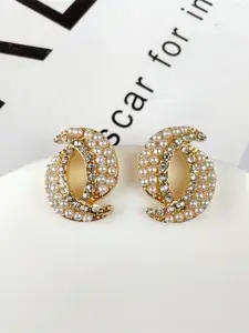 KRENOZ Gold-Plated Crescent Shaped Pearls Beaded Studs
