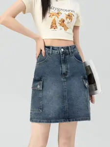 StyleCast x Revolte Denim High-Waist Straight Mini Skirt