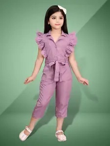 FT fashion Girls Mauve Casual shirt collar Basic Jumpsuit