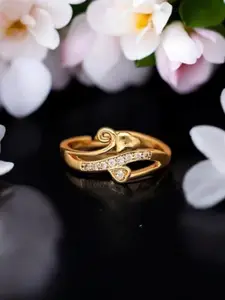 DressBerry Gold-Plated American Diamond-Studded Adjustable Finger Ring