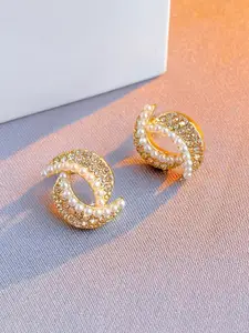 VAGHBHATT Gold-Plated Pearls Beaded & Crystal Studded Contemporary Studs