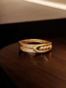 DressBerry Gold-Plated American Diamond Studded Adjustable Finger Ring