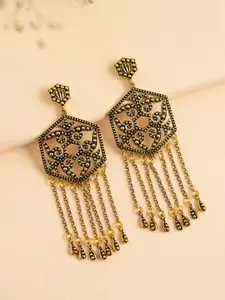 Voylla Gold-Plated Quirky Fringes Dramatic Statement Dangler Drop Earrings