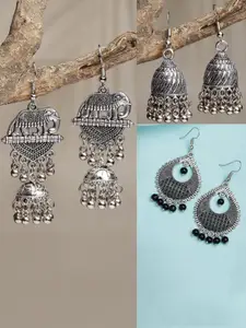 Sangria Pair Of 3 Silver Plated Beaded Jhumka Earrings