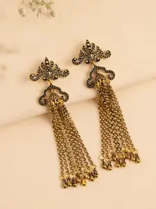 Voylla Gold Plated Quirky Fringes Chain Tassel Drop Earrings