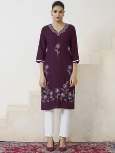 Fashion Basket Women Floral Embroidered Thread Work Kurta