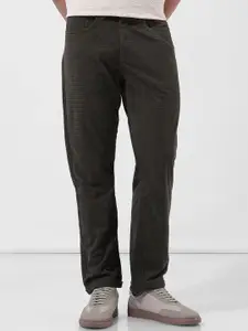 The Indian Garage Co Men Self Design Textured Straight Fit Trousers