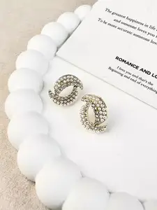 VAGHBHATT Gold-Plated Pearls Beaded & Crystal Studded Contemporary Studs