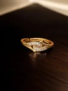 DressBerry Gold-Plated American Diamond-Studded AdjustableFingerRing