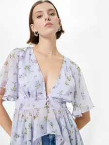 Koton Women Floral Printed Flared Sleeve Empire Top