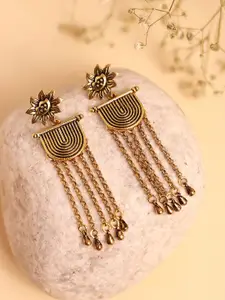 Voylla Gold Plated Quirky Fluted Bloom Dangler Drop Earrings