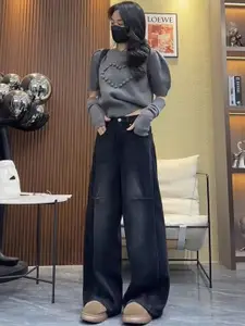 StyleCast Women Comfort Wide Leg High-Rise Mildly Distressed Light Fade Stretchable Jeans