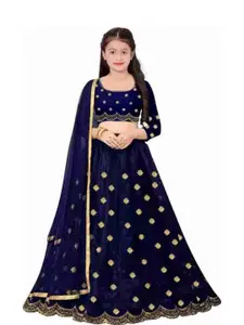 F Plus Fashion Girls Embroidered Thread Work Semi-Stitched Lehenga & Blouse With Dupatta