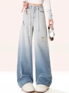 StyleCast Women Comfort Wide Leg High-Rise Heavy Fade Ombre Cotton Jeans