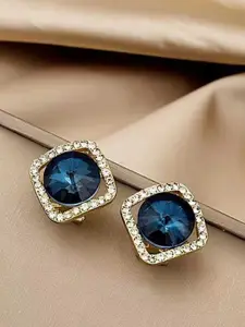 KRENOZ Gold-Plated Crystals Studded Square Stud