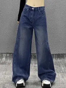 StyleCast x Revolte Women Wide Leg Mid-Rise Light Fade Jeans