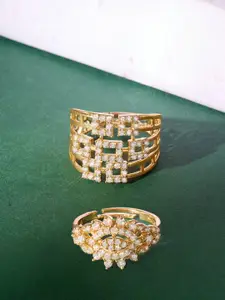 AMI Set Of 2 Dazzling Cubic Zirconia Stone Studded Contemporary Adjustable Finger Rings