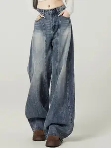StyleCast Women Comfort Wide Leg High-Rise Highly Distressed Light Fade Stretchable Jeans