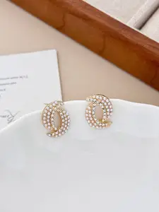 VAGHBHATT Gold-Plated Pearls Beaded & Crystal Studded Contemporary Studs