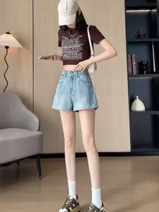 StyleCast Women Washed Regular Fit Low-Rise Denim Shorts