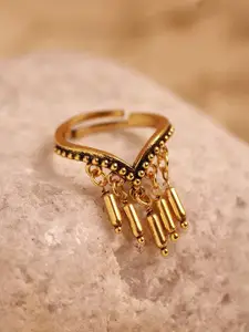 Voylla Gold-Plated Fringes Dangling Finger Ring
