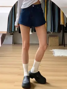 StyleCast Women Washed Loose Fit High-Rise Denim Shorts Technology