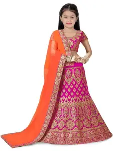 F Plus Fashion Girls Satin Semi-Stitched Lehenga Choli
