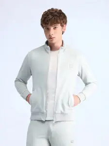 Flying Machine Men High Neck Regular Fit Front-Open Sweatshirt