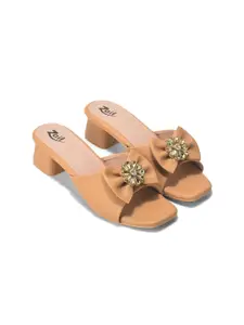 ZAIF Women Embellished Synthetic Leather Regular Block Sandals with Bows