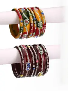 SOMIL Women Yellow Bangle Combo of 2, Set of 12  Maroon and Multi color