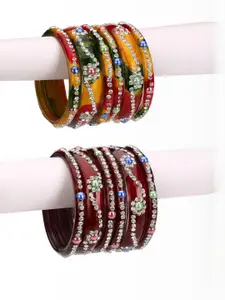 SOMIL Women's Multi Color Glass Glossy Bangle Pack of 2