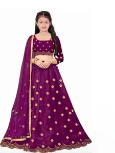 F Plus Fashion Girls Embroidered Semi-Stitched Lehenga & Unstitched Blouse With Dupatta