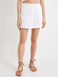 Koton Women Regular Fit Mid-Rise Self Design Cotton Shorts