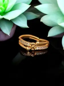 DressBerry Gold-Plated American Diamond Adjustable Ring
