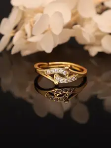 DressBerry Gold-Plated American Diamond Adjustable Ring