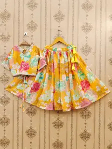 JOVK DESIGN Girls Floral Printed Silk Ready to Wear Lehenga & V-Neck Blouse