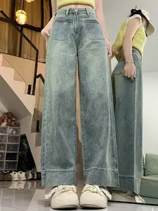 StyleCast Women Comfort Wide Leg High-Rise Light Fade Cuffed Hem Stretchable Jeans