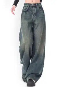 StyleCast Women Comfort Wide Leg High-Rise Light Fade Acid Wash Stretchable Jeans